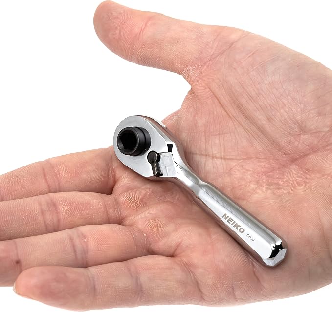 Neiko 03002A Stubby Ratchet, 1/4 Inch Ratchet Wrench and Bit Driver, 108-Tooth Reversible Ratchet, 3.3 Degree, Mini 1/4 Ratchet Drive, Oval Head Wrench, CR-V Steel Quarter Inch Small Ratchet Wrench