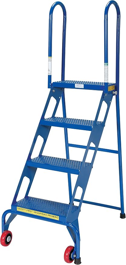 Vestil FLAD-4 Folding 4 Steps Ladder with Wheels, Carbon Steel, 350 lbs Capacity, 40" Top Step Height
