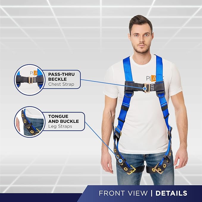 Construction Harness 5 Point Adjustment, Back D-Ring, Grommet Legs, Multiple Styles I OSHA ANSI Compliant