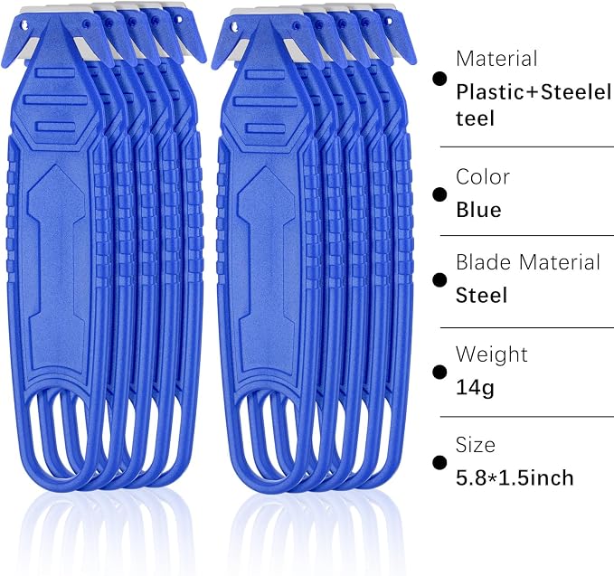 Therwen Safety Box Cutter Knife of Stainless Steel Concealed Blade Package Opener with Tape Splitter for Carton Cardboard Wrap Letter Work Bag Straps Film Utility Tool(Blue,30 Pcs)