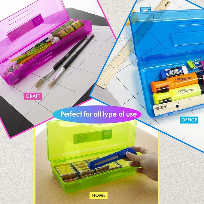 BAZIC PRODUCTS Bright Color Ruler-Length Utility Box, 13 3/8 x 5 3/8 x 2 1/2 in, for School Office Supplies, Set of 4