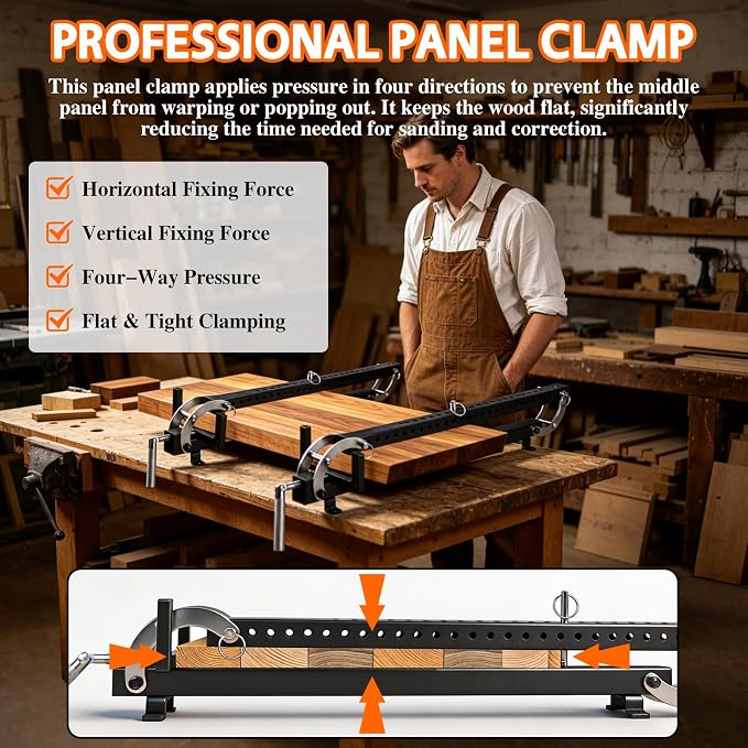 24 inch Panel Clamp 2 Pack, 4-Way Pressure Steel Parallel Clamp Woodworking with Adjustable Parallelogram Couplers,Precision Project Cutting Board Clamps for Gluing&Assembly of Board Cabinet,Tabletops