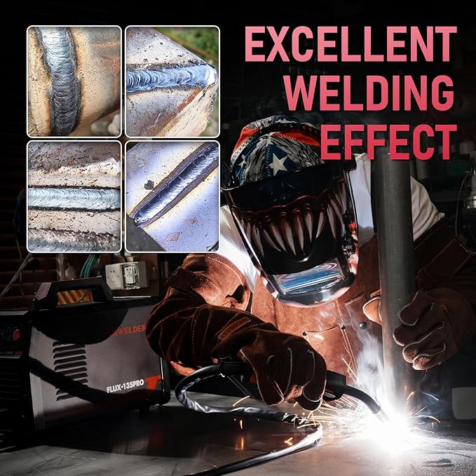 YESWELDER 135Amp Flux Core MIG Welder FLUX-135PRO,110V Flux Core MIG/Lift TIG/Stick 3-in-1 Digital Display Welding Machine & LYG-L600A Auto Darkening Blue Light Blocking Welding Helmet