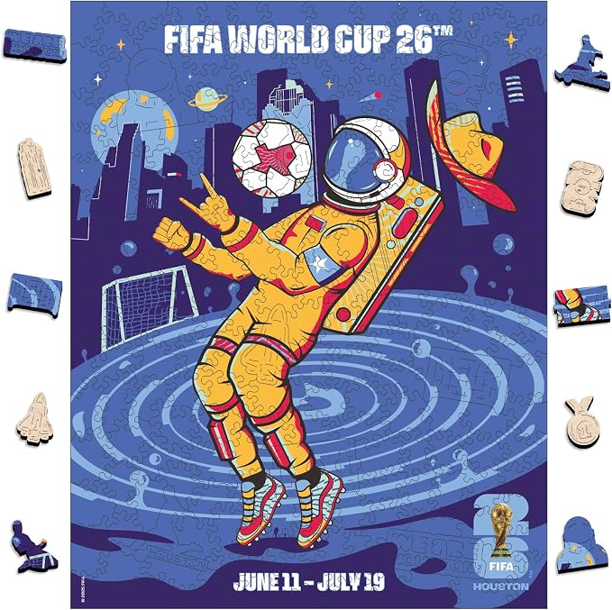 FIFA World Cup 2026 City Puzzle Houston City Poster - Wooden Puzzle for Adult, 200 Pieces Unique Shape Puzzle, 5MM Thick, Creative Collectible Gift for Fans, Officially Licensed Product, 9.3x11.8''