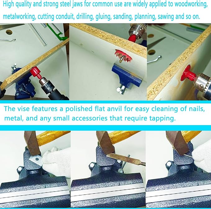 MYTEC 2-In-1 Work Bench Vise, Upgraded Multi-Purpose Table Vice, Universal Rotate 270°Work Clamp-On Vise, 4.5" blue
