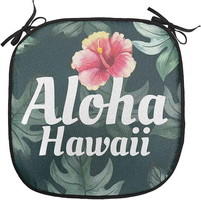 Lunarable Hawaiian Chair Cushion Pads Set of 8, Monstera Leaf Exotic Flourish Greenery Watercolor Effect, Anti-Slip Seat Padding for Kitchen & Patio, 16"x16", Hunter Green Pale Yellow