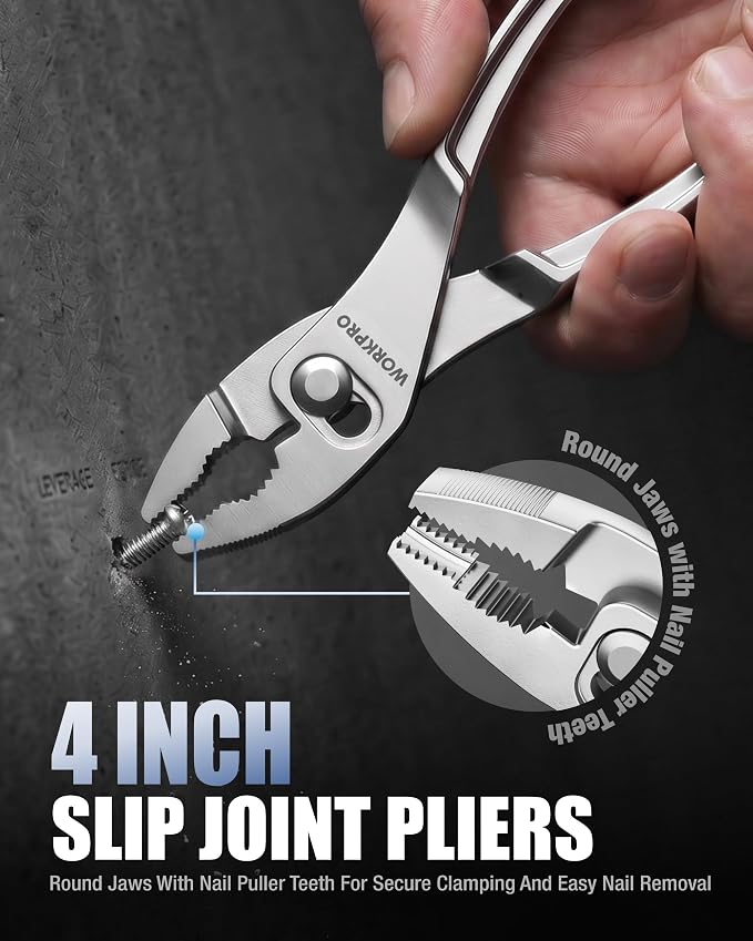 WORKPRO 3-Piece Mini Pliers Set with Pouch, 4-Inch Slip Joint Plier & 4-Inch Water Pump Plier & 4.5-Inch Long Nose Slip Joint Plier, High-Toughness Pocket Pliers for Tight Spaces & Versatile Use