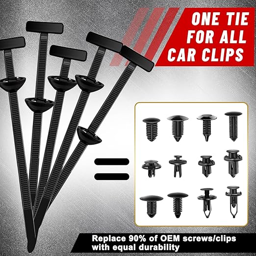 300Pcs Nylon Universal Cable Tie Buckle for Car，Self-Locking T Rivet Auto Cable Tie Kit | Multifunctional Fastener Tool with Grip for Car Bumper, Fender Liner, Door Panel