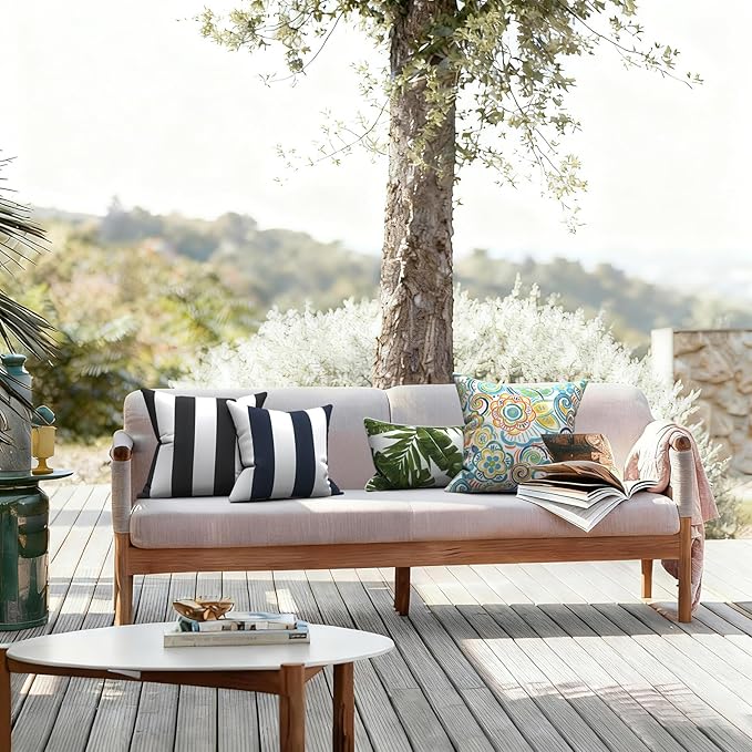 LVTXIII Outdoor Throw Pillows, Decorative Throw Pillows with Inserts, 16"x16" Square Pillows for Bed, Couch, Sofa and Patio Furniture, Set of 2, Cabana Navy