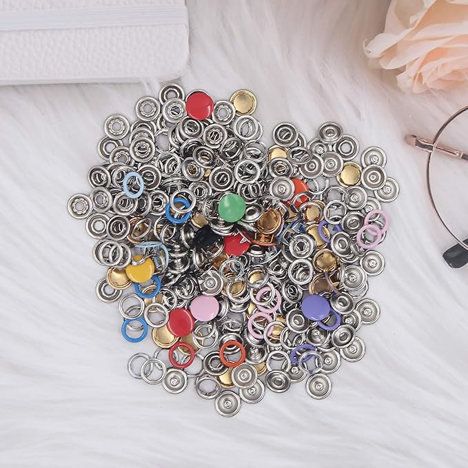 EuTengHao 804Pcs Snap Fasteners Tool Kit Hollow and Solid Metal Prong Snaps Buttons with Setting Tool for Clothing Crafting Sewing,Leather Snaps Buttons for Jeans Wears Bags(200 Sets,10 Colors,9,5mm)