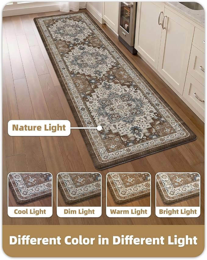 Color&Geometry Anti Fatigue Kitchen Mats for Floor 24x87, Vintage Decor, Easy Clean, Waterproof & Oil Proof, 0.4" Thick Cushioned, Non-Slip Kitchen Runner Rug for Sink, Laundry, Office, Brown