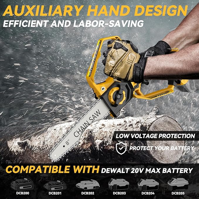 Mini Chainsaw for Dewalt Battery, 8-Inch and 6-Inch 2-IN-1 Cordless Electric Chain saw with Brushless Motor and Auto-Oiler, 800W Hand Mini Chainsaw for Tree Pruning Wood Cutting(No Battery)
