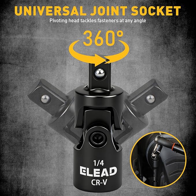 4-Piece 1/4" Drive Socket Extension Bar Set, 2, 4, 6 inch Professional Extension Set, 1/4 Inch Drive Universal Joint Socket, Premium Cr-V Steel Sockets Wrench Extender