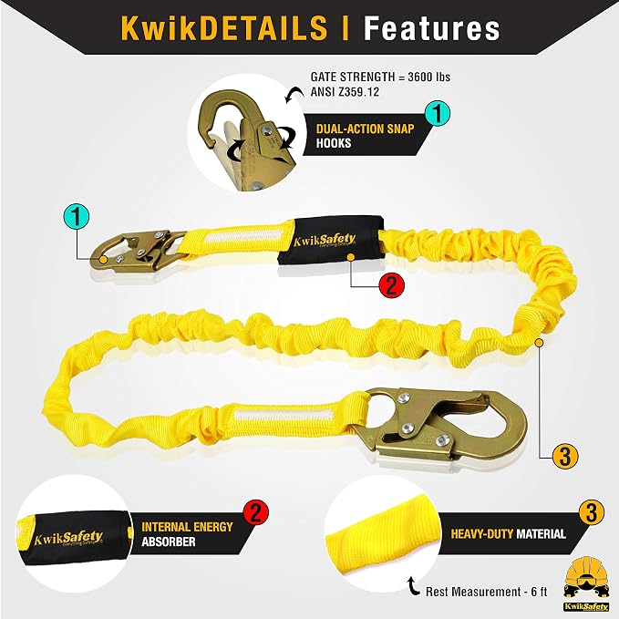 KwikSafety - SCORPION Safety Harness [w/Attached 6ft Lanyard] Safety Harness Fall Protection Kit ANSI OSHA