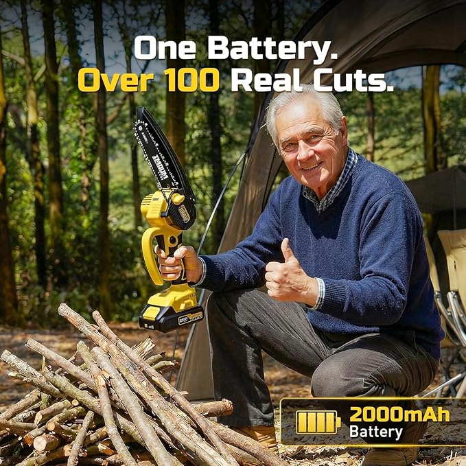 IMOUMLIVE 6-Inch Cordless Pole Saw & Mini Chainsaw 21V 2.0Ah Battery | 2-in-1 Tree Trimmer, Electric Pole Saws for Tree Trimming, Lightweight, Small Handheld Chainsaw, Rotatable Extension Pole