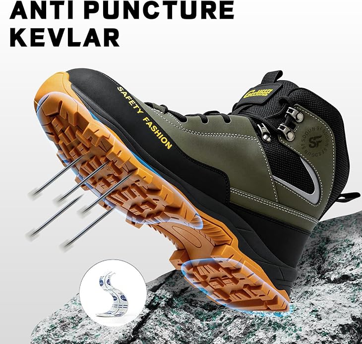 Work Boots for Men,Lightweight Breathable High Top Steel Toe Boots,Indestructible Steel Toe Shoes,Non Slip Safety Work Shoes.