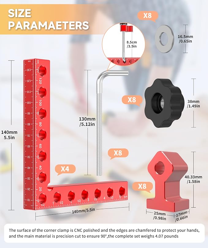 Corner Clamps for Woodworking Tools 4 Set Aluminum 5.5" 90 Degree Clamp | with Portable Storage Case, Right Angle Clamp, Clamping Positioning Squares for Cabinet, Frame, Drawer, Box, for Dad