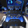 Erosebridal Boys Gamer Comforter Set 7 Piece Bed in a Bag Twin Ombre Art Honeycomb Sheet Set Blue Neon Lights Bedding Set Game Consoles Bed Set Geometry Hexagon Beehive Gaming Room Decor