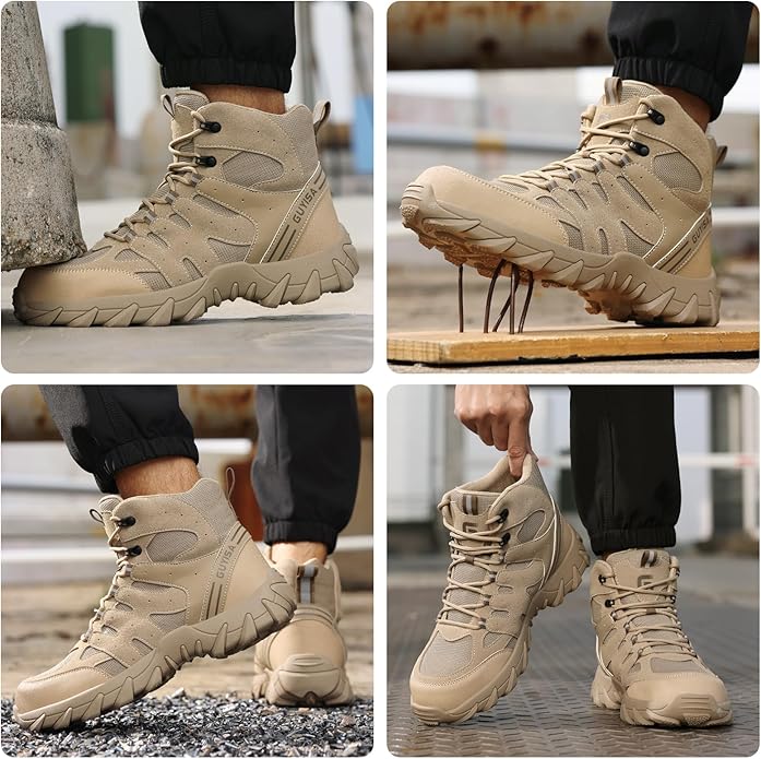 Steel Toe Boots for Men Work Boots for Men Breathable High Top Work Shoes Lightweight Indestructible Safety Shoes Industry Construction Safety Footwear