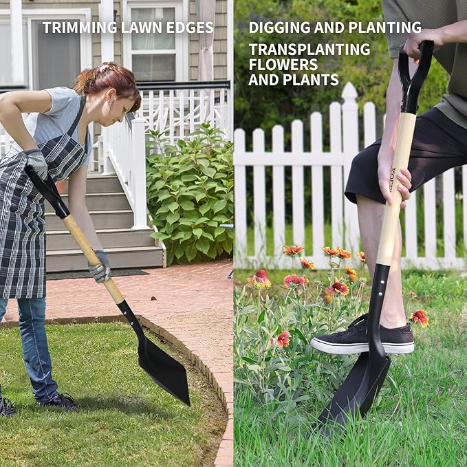 KOLEIYA Flat Shovel,Transfer Shovel with D Handel and Heavy Duty Square Head for Landscaping,Gardening,Construction,Snow Shoveling and Yard Work,41-Inch,Metal+Wooden