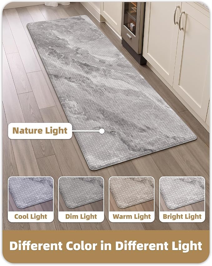 Color&Geometry Marble Kitchen Mats for Floor 24x59, Non Slip Wide Kitchen Runner Rug, Easy Clean, Oil & Water Resistant, Anti Fatigue Foam Standing Mat for Sink, Laundry, Office, Grey