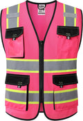 JKSafety Hi Vis Reflective Safety Vests for Men Women High Visibility Vest with Pockets Mesh Fabric Construction Safety Apparel Neon Vest for Work (220-Pink S)