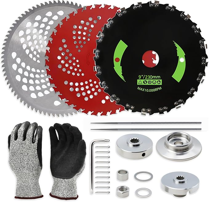 Brush Cutter Trimmer Conversion Kit with 9" x20T Carbon Steel Chainsaw Brush Cutter Blade & 9" x36T Carbide Tipped Blades & 10" x80T Carbide Tip Blades Compatible with Echo Models SRM-225 etc