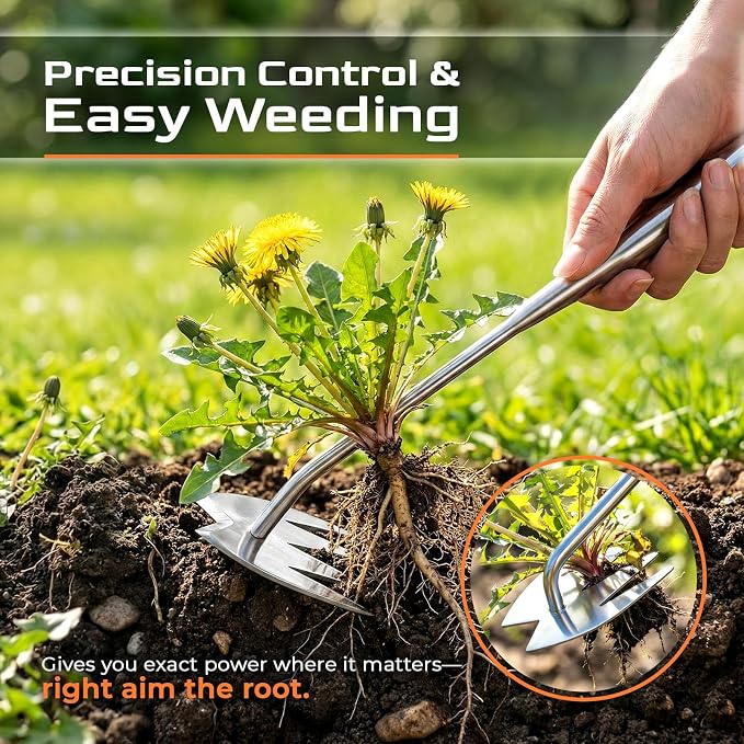 LOOHOI Weed Puller Tool, Heavy-Duty Stainless Steel Weeding Tool with Extendable Handle, Portable Garden Weed Removal Tool for Vegetable Gardening Backyard Farm Planting & Weeding