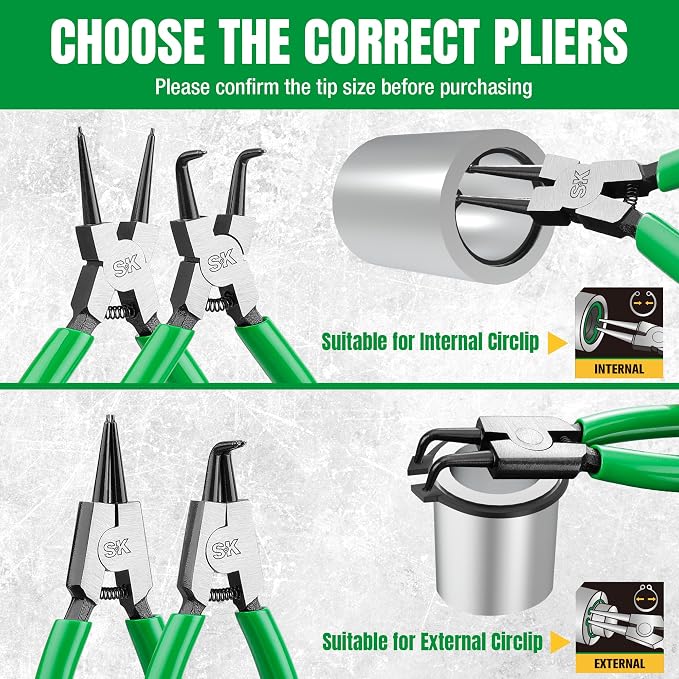 SK 4-Piece Snap Ring Pliers Set, 5-Inch Internal/External Circlip Pliers