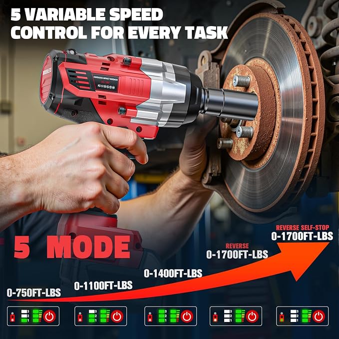 Cerycose Cordless Impact Wrench 1/2 inch Compatible with Milwaukee 18V Battery: 1700FT-LBS High Torque Impact Wrench with 6 Sockets & Case, Brushless Electric Impact Gun with LED Work Light, Bare Tool