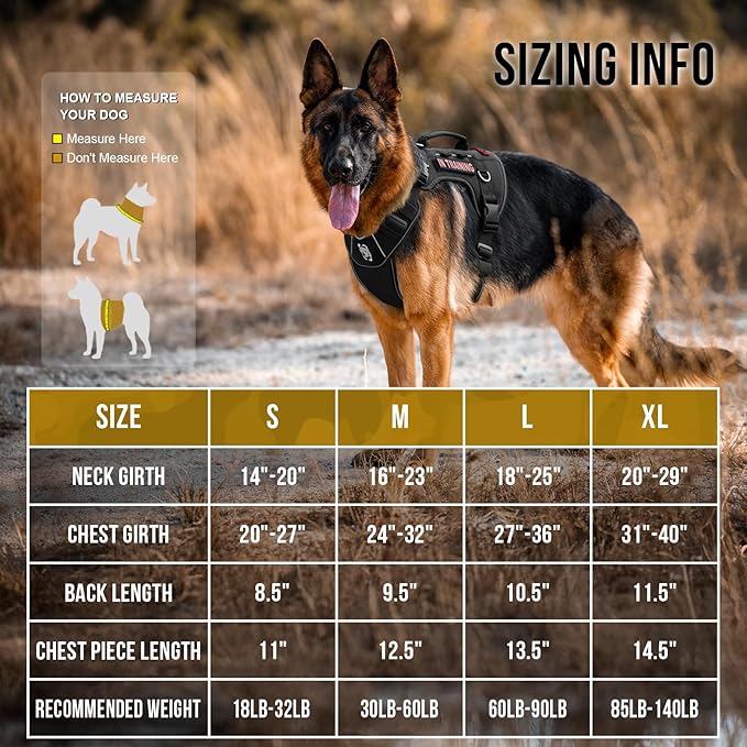 OneTigris No Pull Tactical Dog Harness for Medium Large Dogs | Reflective K9 Working Easy Control Vest – Adjustable Dog Harness with Hook & Loop Panels for Walking, Hiking & Training
