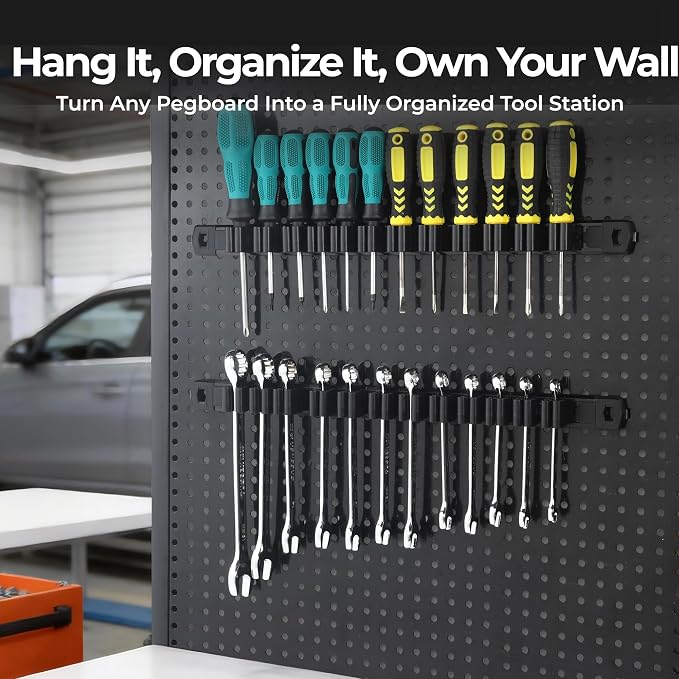 Reniteco Magnetic Screwdriver & Wrench Organizer, 12-Slot Tool Holder | Heavy-Duty Aluminum Alloy Rail Tool Holder, Flexible High-Tension Tool Clips, Magnetic Base, Tool Box Drawer or Wall Mount