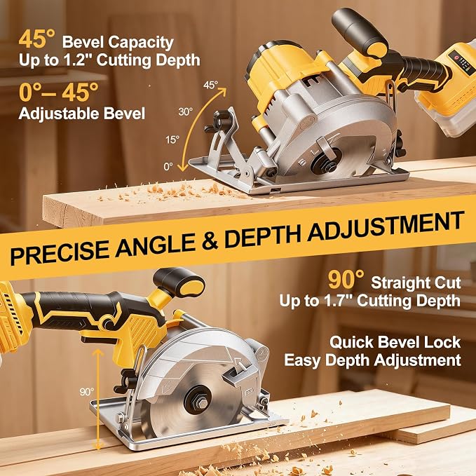 5.5-Inch Cordless Circular Saw Compatible with DeWalt 20V Battery (Tool Only, No Battery), 7200 RPM Brushless Power Saw, 0-45° Bevel, 1.7" Max Cutting Depth for Wood, Plastic & PVC