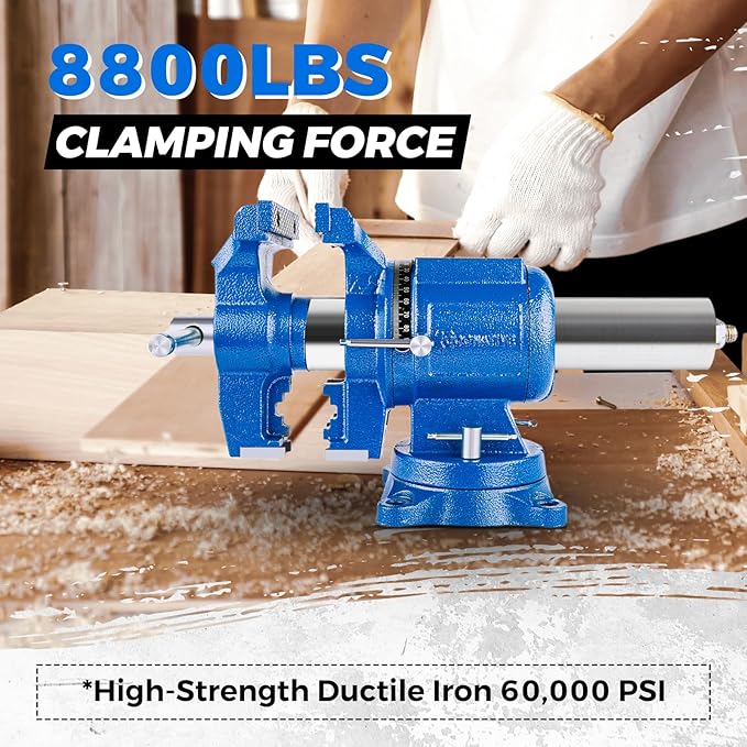5-Inch Heavy Duty Bench Vise Ductile Iron Bench Vise 360° Multi-Purpose Bench Vice with Anvil, Clamp force 4000KG, Blue
