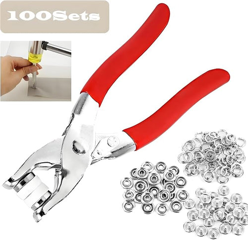 100 Sets Abruga Metal Snaps Buttons, Five Claw Buckle Installation Plier Tool Set, Snap Fastener Plier Tool, Metal Prong Snaps Buttons for Clothing Leather Crafting Sewing