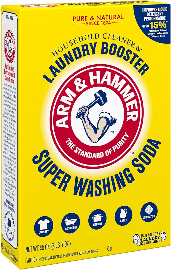 ARM & HAMMER Super Washing Soda Household Cleaner and Laundry Booster, 55 oz (Pack of 2)