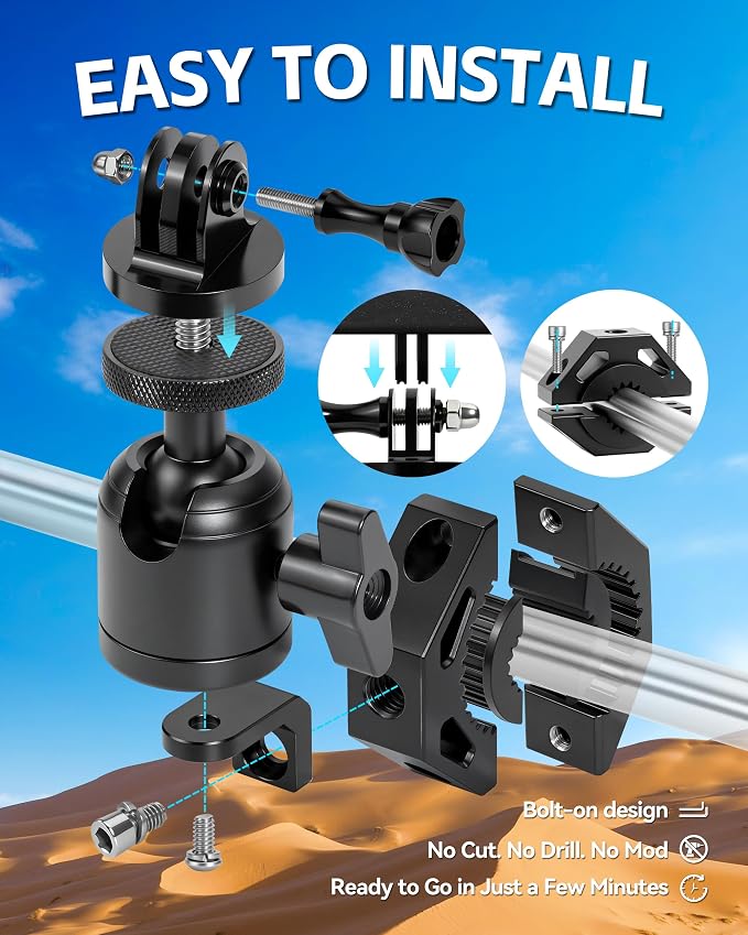 ZHILXN Aluminum Motorcycle Camera Clamp Mount Fit 0.5'' - 1.125'' Handlebar