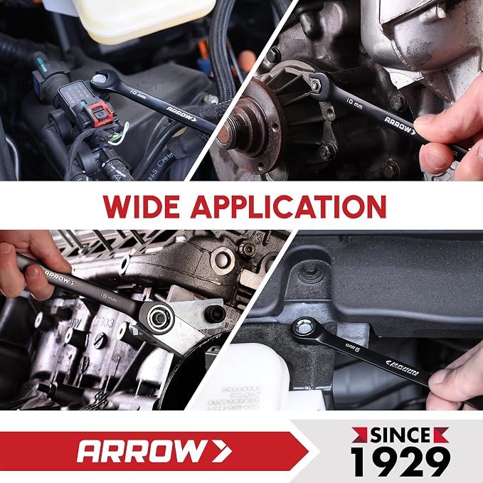 ARROW 12PCS Metric Ratcheting Wrench Set with Black Magnetic Tool Holder | Anti-Slip 6-18mm Combination Ratchet Wrench Set, Premium CRV Material, 72-Teeth, Corrosion-Resistant, Easy to Carry & Store