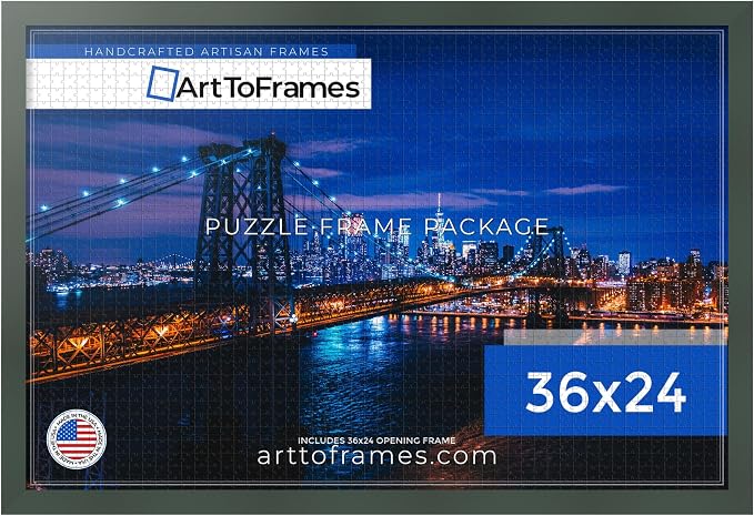 ArtToFrames Puzzle Frame for Buffalo Games 50 Piece Jigsaw Puzzles, 36x24 Inch (91x61 cm), Fern Green Engineered Wood with Economy Acrylic, Ready to Hang Puzzle Display