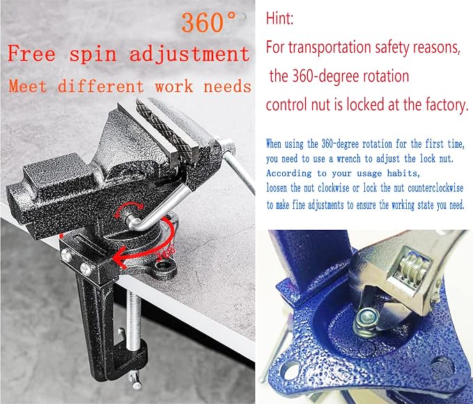 2-in-1 Dual-Purpose Combined Bench Vise or Table Vise, With end-point locking device, Portable Universal Rotate 360° Work Clamp-On Vise, 3.2" Blue