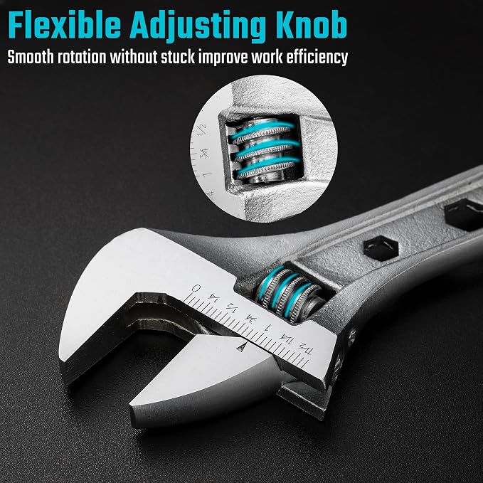 DURATECH 12 Inch Adjustable Wrench, 3-in-1 Spanner | Box End, Hex Function, CR-V Steel, Metric & SAE Scales, Chrome-plated, Bi-material Soft Grip