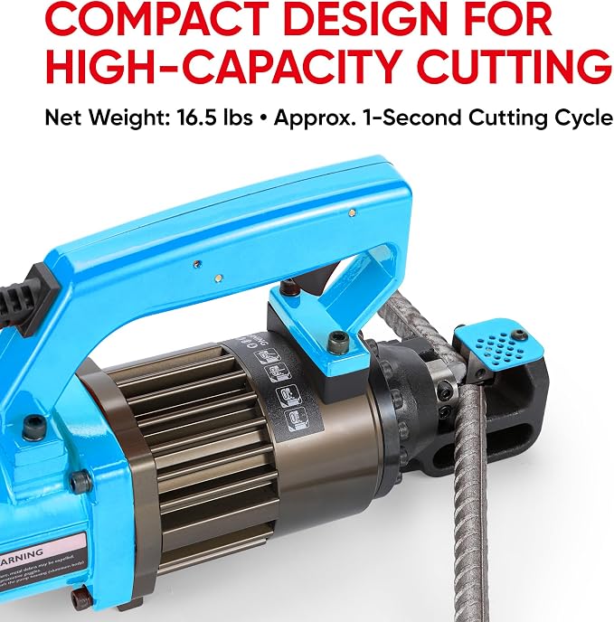Electric Hydraulic Rebar Cutter, 1000W 120V Corded, Portable Steel Bar Cutter, 5/8" (#5) 4-16mm Capacity,Cutting Speed 1s, Lightweight 16.5 lbs, Model PC-16 (Blue-16)