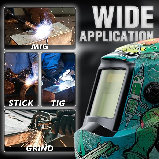 YESWELDER Auto Darkening Welding Helmet, Blue Light Blocking, 1/1/1/1 True Color Solar Powered Welding Hood with 2 Arc Sensors, Wide Shade 3.5/9-14 Welder Mask for TIG MIG ARC and Grind