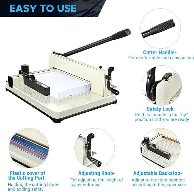 Yescom 12" Paper Cutter Heavy Duty 12 Inch Industrial Commercial Guillotine Paper Cutter 400 Sheet Large Capacity A4-12" Paper Cutter for Office, School, Picture Shop