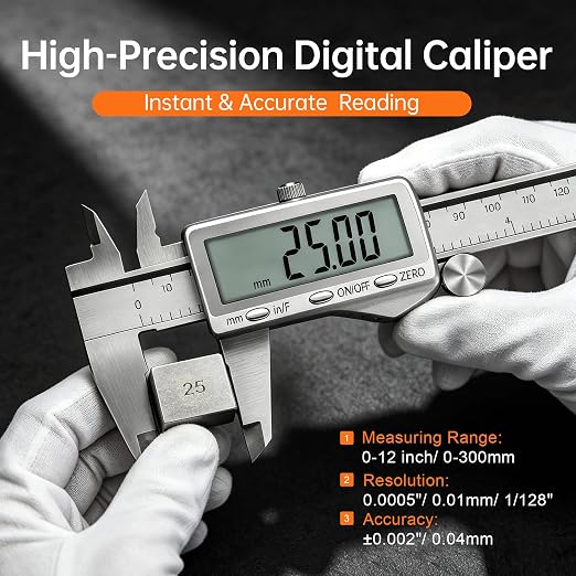 HARDELL Digital Caliper 12"/300mm, Rechargeable Stainless Steel Micrometer, Large LCD Inch/MM/Fraction, Auto-Off, Electronic Measuring Tool for Machinist Woodworking 3D Printing DIY Household