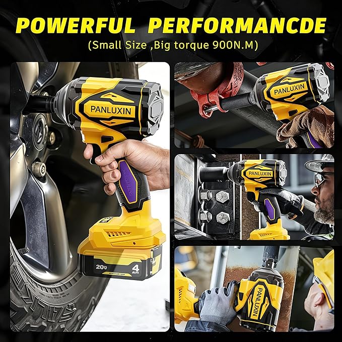 Cordless Impact Wrench for DeWalt 20V Battery,1/2 inch Power Impact Wrench, Brushless Electric Impact Gun 665Ft-lbs(900N.m) High Torque Impact Driver with 3-Mode, LED Work Light(No Battery)