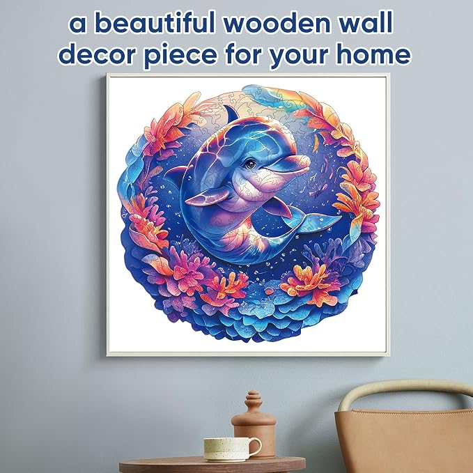 Qiuenisray Wooden Puzzles for Adults, Dolphin Baby Jigsaw Puzzles 200 Pieces, FSC Certified Unique Ocean Adult Puzzles, Wood Puzzles Creative Gift for Family Game 11.2x11.2 in
