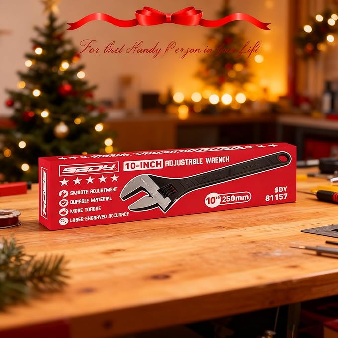 SEDY 10-Inch Adjustable Wrench, Black Oxide Finish Wide Jaw Spanner with Inch/Metric Scale, Premium Drop Forged Steel for Automotive Plumbing and Household Repairs
