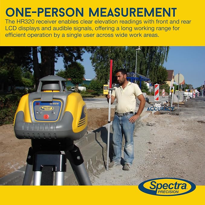 Spectra Precision LL100N Laser Level, Self-Leveling laser with HR320 Receiver, Class 2, C59 Rod Clamp, Alkaline Batteries, Carry Case, Yellow