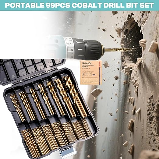 99Pcs M35 Cobalt Drill Bit Set, 1/16 inch-3/8 inch,Twist Jobber Drill Bit Kit for Stainless Steel, Hard Metal and Wood Plastic with Portable Indexed Case